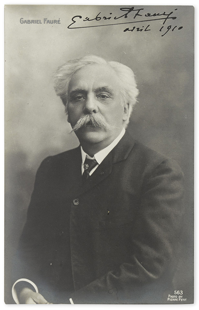 FAURÉ, GABRIEL. Two items: Photograph Postcard dated and Signed * Autograph Letter Signed, to Mon cher Dandelet.